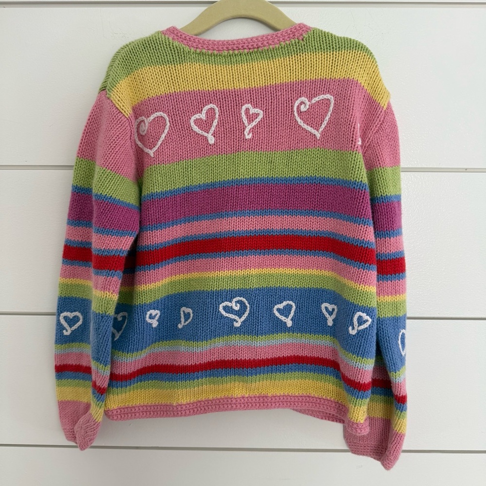 Talbots Kids Size 6 Striped Cardigan Embroidered Hearts Valentines Colorful - Picture 5 of 7